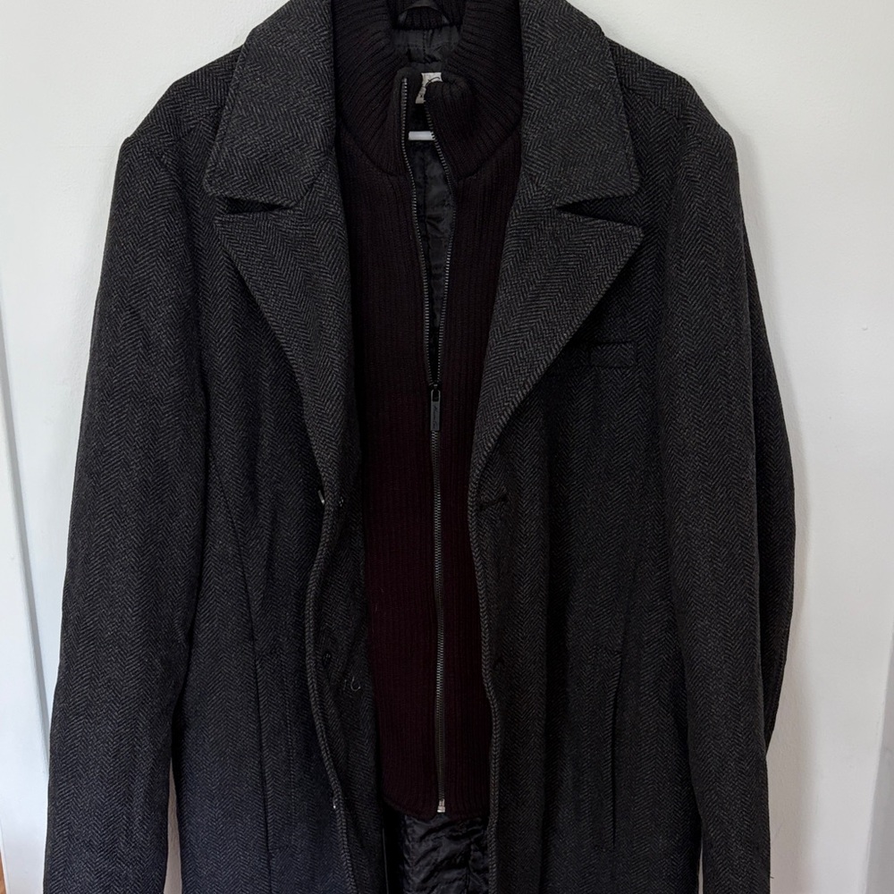 Kenneth Cole Black Men's Pea Coat with Knit Zip Inner Layer